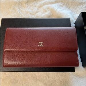 CHANEL Deep Red Leather Wallet